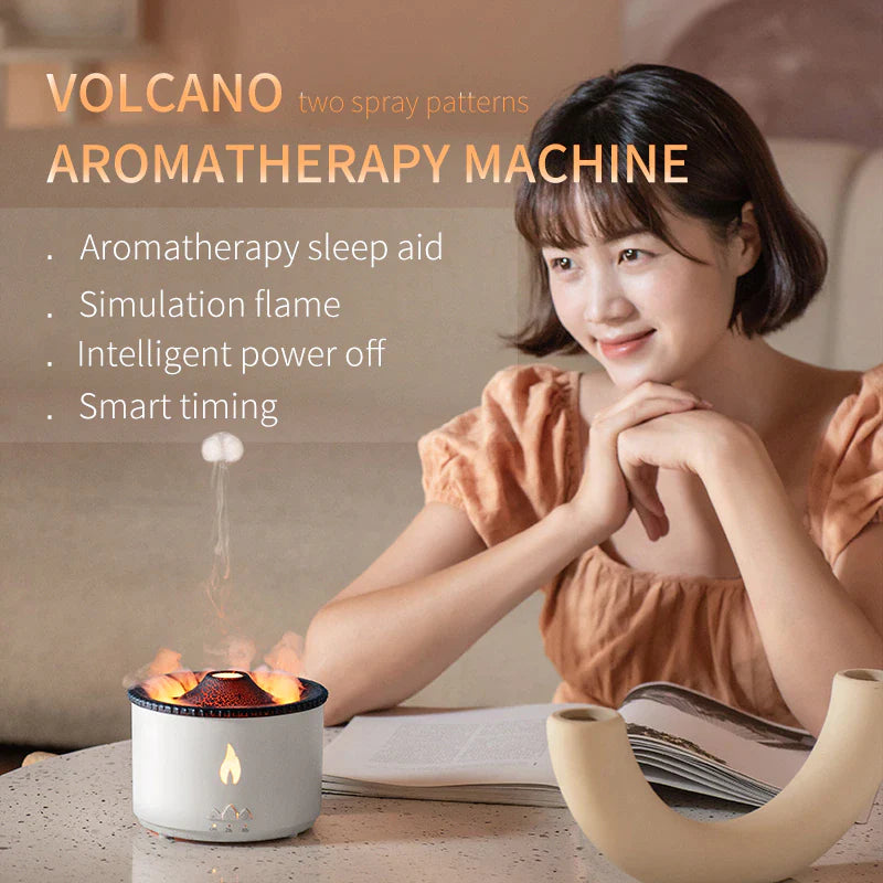 REUP Volcanic Flame Aroma Diffuser Essential Oil 360Ml Portable Air Humidifier with Cute Smoke Ring Night Light Lamp Fragrance